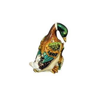 Cherished Treasures Mallard Duck Enameled Trinket Box Crystal Accents Hinged